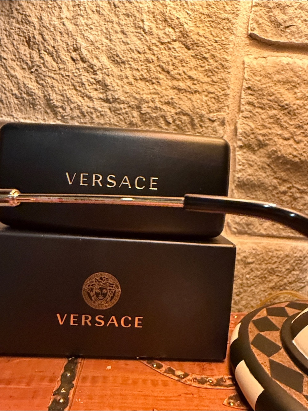 Versace Black Shield Sunglasses with Gold Trim ⭐️ GORGEOUS - Picture 8 of 13